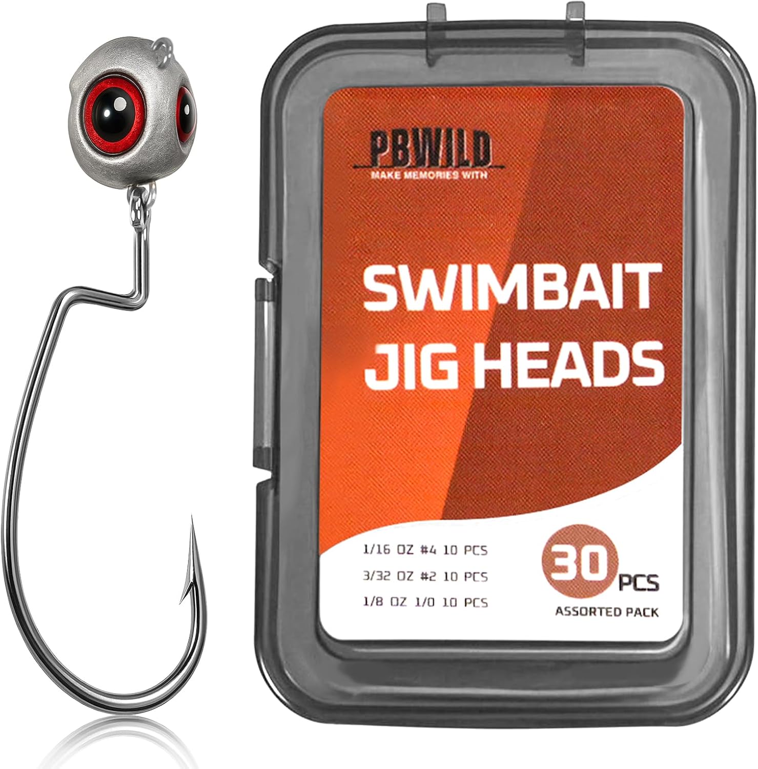 Swimbait Jig Heads, 30pcs Swing Head Jig with Lifelike 3D Eyes