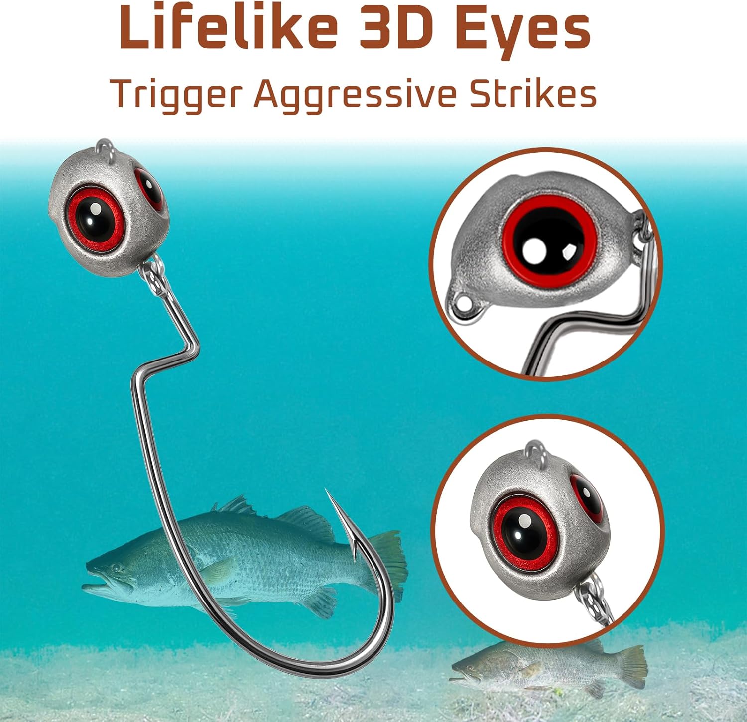 Swimbait Jig Heads, 30pcs Swing Head Jig with Lifelike 3D Eyes